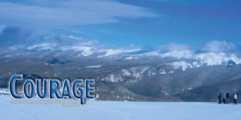 Church Banner featuring Skiers on Mary Jane with Motivational Theme