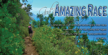 Church Banner featuring Hiker on Kalalau Trail with Motivational Theme