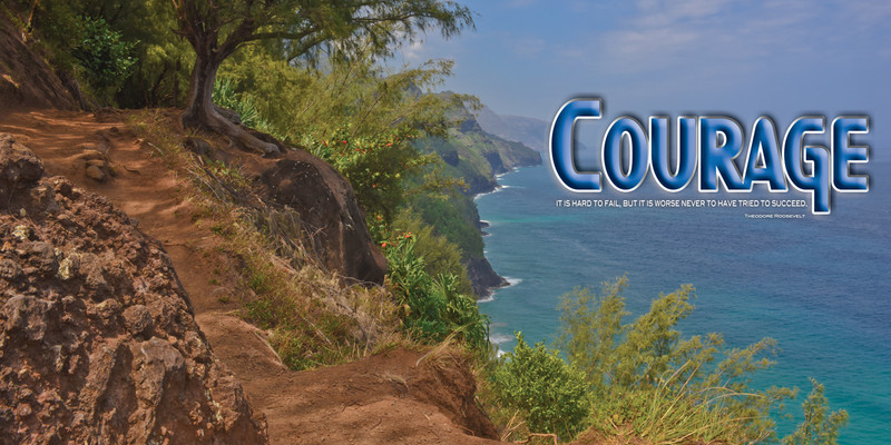 Church Banner featuring Kalalau Trail on Hawaii with Motivational Theme