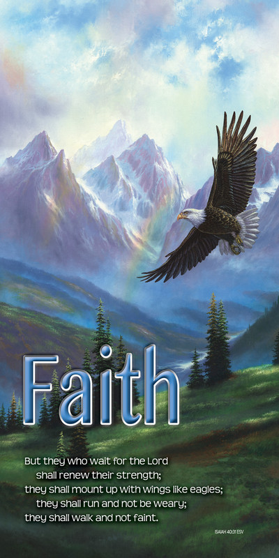 Church Banner featuring Eagle Soaring Over Mountain with Faith Theme