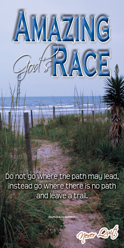 Church Banner featuring Beach Trail and Ocean with Motivational Theme