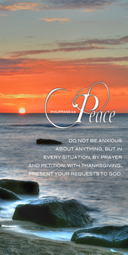 Church Banner featuring Tropical Beach and Rocks Sunset with Peace Theme
