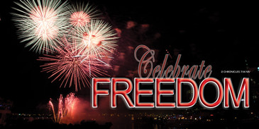 Church Banner featuring Fireworks with Celebrate Freedom Theme