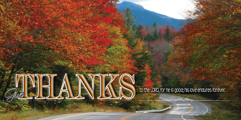 Church Banner featuring Road and Beautiful Fall Colors with Thanksgiving Theme