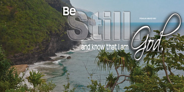 Church Banner featuring Tropical Setting with Be Still and Know Theme