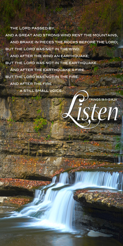 Church Banner featuring Cascading Waterfall with Still Small Voice Theme