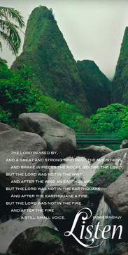Church Banner featuring Iao Needle on Maui with Still Small Voice Theme