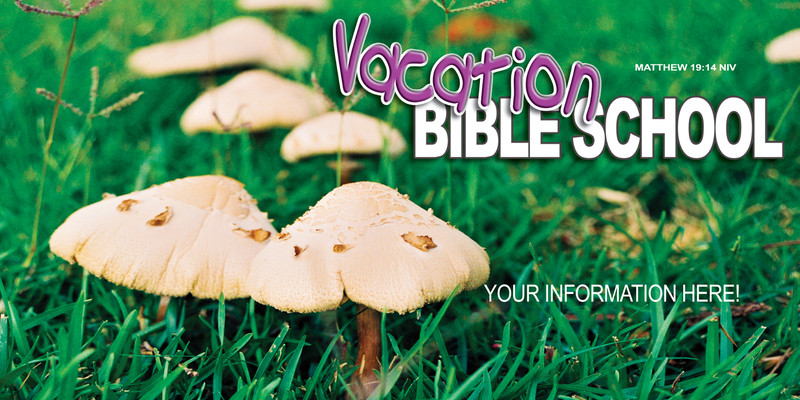 Church Banner featuring Lilliputian Mushrooms and VBS Theme