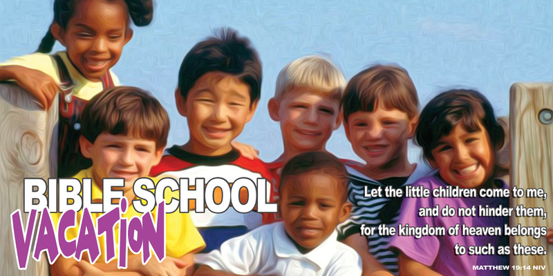 Church Banner featuring Multi-ethnic Kids Group and VBS Theme