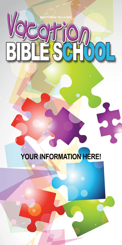 Church Banner featuring Brightly Colored Puzzle for Vacation Bible School