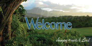 Church Banner featuring Hawaiian Landscape and Welcome Theme