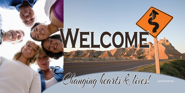 Church Banner featuring Young Adults and Welcome Theme