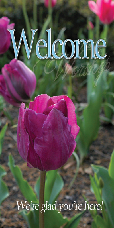 Church Banner featuring Blooming Tulips and Welcome Theme