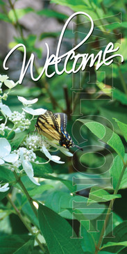 Church Banner featuring Butterfly and Flowers for a Welcome Center Banner
