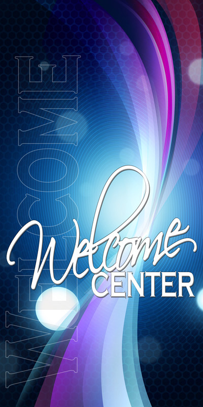 Church Banner featuring Purple Vectors for Welcome Center Banner