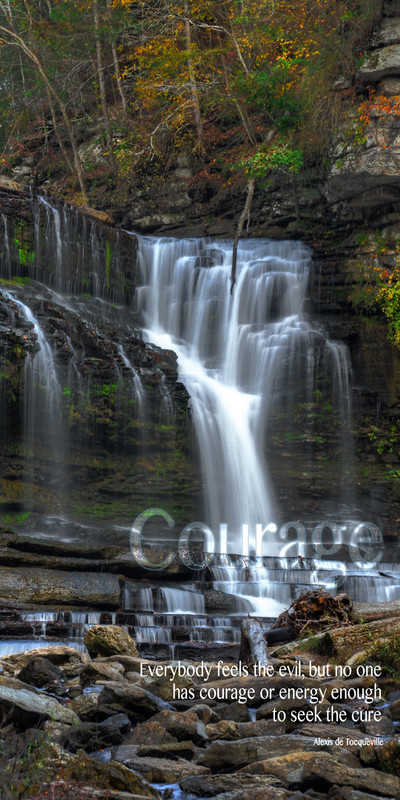 Church Banner featuring Cascading Waterfall Over Rock Shelf with Courage Theme