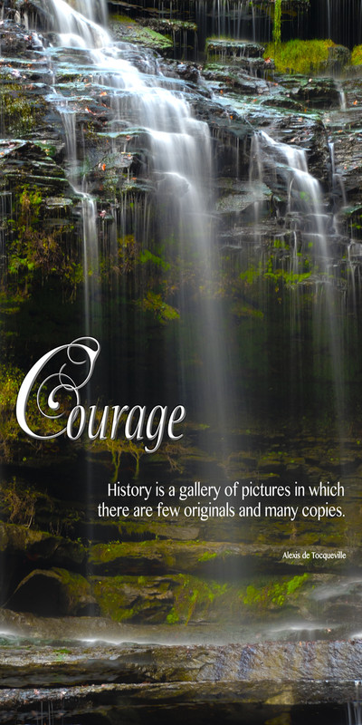 Church Banner featuring Cascading Waterfall Over Rocks with Courage Theme