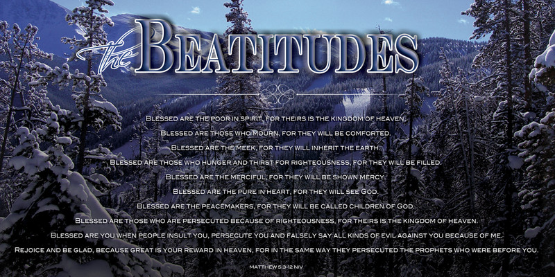 Church Banner featuring Snow Covered Mountain with Beatitudes Theme