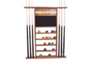 holds 6 cues and 2 sets of balls, available in various stains