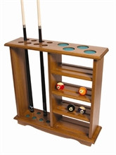holds 10 cues and 2 sets of balls, available in various stains