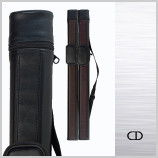 Black hard cue case with adjustable shoulder strap and accessory pocket will hold 1 butt ans 1 shaft standard pool or snooker cue