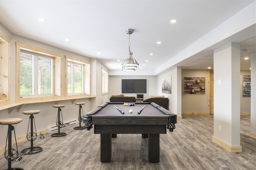 This Invitation pool table features streamline design that is built to meet the demands of an active household with its laminated covered hardwood rails. The billiard table is available in 2 finishes: After Hours and Sunday Brunch.  2 sizes: 3 1/2x7’ and 4’x8’