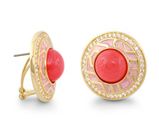 Chunky Town Pink Coral Gold earrings with french clip and Enamel, CZs. Designed by Lauren G Adams, Arrives with a manufactures warranty. 