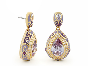 Heavy Gold plated lavender & white drop CZ earrings. Pierced. Exquisite quality, Very Beautiful. Matching link bracelet available. Earrings arrive with manufacture's warranty. Packaged in gold tissue paper in an organza bag. Ready for giving as a gift or keep for your wonderful self. 