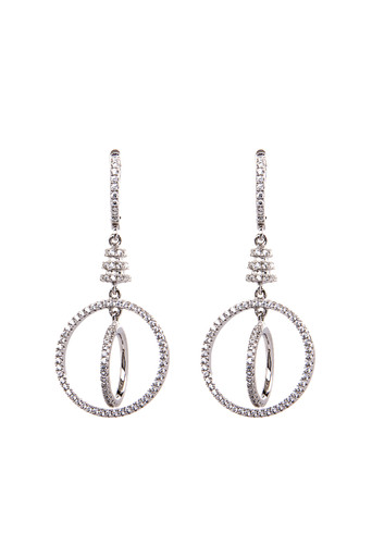 925 Sterling Silver dangles with pierced lever backs are adorned with bright white dazzling Cubic Zirconia's. Arrives beautifully packaged, 1-3/4 inches in length.