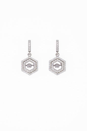  These 925 Sterling Silver pierced earrings flicker with white CZs and dance from the center of octagon dangle.