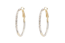 Silver tone 1-1/2" gold-tone Hoops made with Swarovski elements, Crystals inside hoop and out, Lead nickel & cadmium compliant. Also available in Silver tone. 