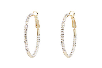 Silver tone 1-1/2" gold-tone Hoops made with Swarovski elements, Crystals inside hoop and out, Lead nickel & cadmium compliant. Also available in Silver tone. 