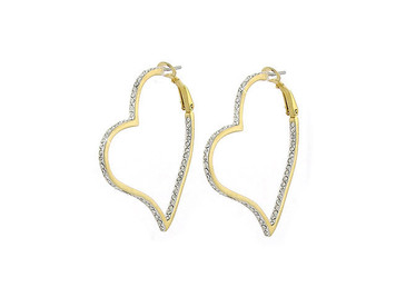 Medium size two tone Heart Hoop - gold and silver rhodium plated with CZs lined up on edge of earring - Earrings designed by Lauren G Adams. Quality Exceptional & light weight. 
