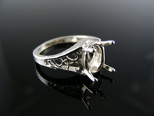 R129  STERLING SILVER FILIGREE RING SETTING, 9X7 MM OVAL FACETED GEMSTONE, SIZE 4.75