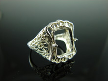 5851 STERLING SILVER RING SETTING, 11X9 EMERALD CUT FACETED GEMSTONE, SIZE 7.25