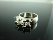6037 Ring Setting Sterling Silver Wide Band Size 6, (3) 6mm Round Gemstones