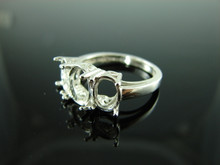 6038 Ring Setting Sterling Silver Size 7, (1) 9x7 and (2) 8x6mm Oval Gemstones