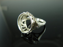 3740 STERLIG SIVER RING SETTING, 14X12 MM OVAL FACETED OR CABOCHON GEMSTONE, SIZE 4.75
