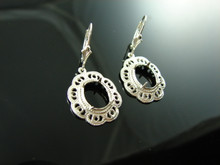 5928 Sterling Silver Lever Back Dangle Earrings,  11x9mm Oval Gemstones