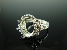 6047 STERLING SILVER RING SETTING, 14X12 MM OVAL FACETED OR CABOCHON GEMSTONE, SIZE 7.75