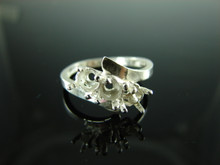 6062 STERLING SILVER RING SETTING, 3 STONE, 5 MM ROUND FACETED GEMSTONE, SIZE 8