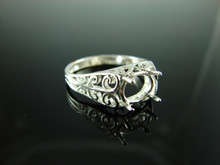 6077 STERLING SILVER RING SETTING, 9X7 MM OVAL GEMSTONE, SIZE 7.75