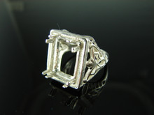 6086 STERLING SILVER RING SETTING, 14X10 EMERALD CUT FACETED OR CABOCHON GEMSTONE, SIZE 7.25