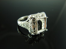 6090 STERLING SILVER FILIGREE RING SETTING, 9X7 MM EMERALD CUT FACETED GEMSTONE, SIZE 8.5