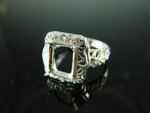 6115 Ring Setting Sterling Silver Size 8, 9x7 mm Emerald Rectangle Cut Gemstone
