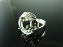 6129 STERLING SILVER RING SETTING, 11X9 MM OVAL FACETED GEMSTONE, SIZE 7.25