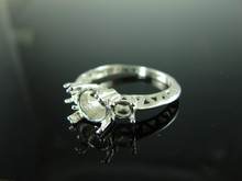6143 STERLING SILVER RING SETTING, 1 - 8 MM & 2 - 3 MM ROUND GEMSTONE, SIZE 8
