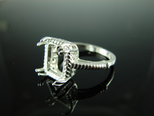 6146 Ring Setting Sterling Silver Size 8.75, 11x9mm Emerald Cut Gemstone