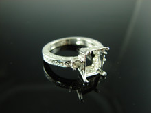 6159 Ring Setting Sterling Silver Size 7, (1) 9x7 Emerald Cut, (2) 3mm Round Gemstones