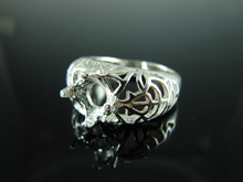 6196 STERLING SILVER RING SETTING, 9 MM ROUND FACETED GEMSTONE, SIZE 8.25